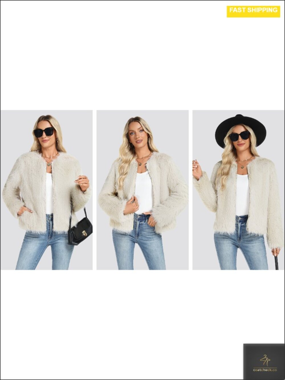 Faux Fur Zip Up Cropped Jacket Winter Warm Trendy - Picture 5 of 6